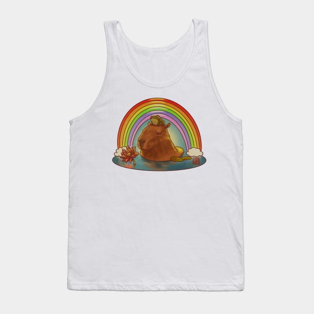 Capybara and Frog Rainbow Tank Top by DingHuArt